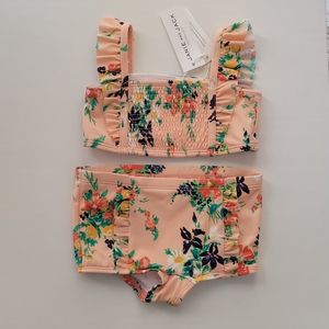 NWT Janie & Jack 2 piece Peach Floral Ruffle Swim